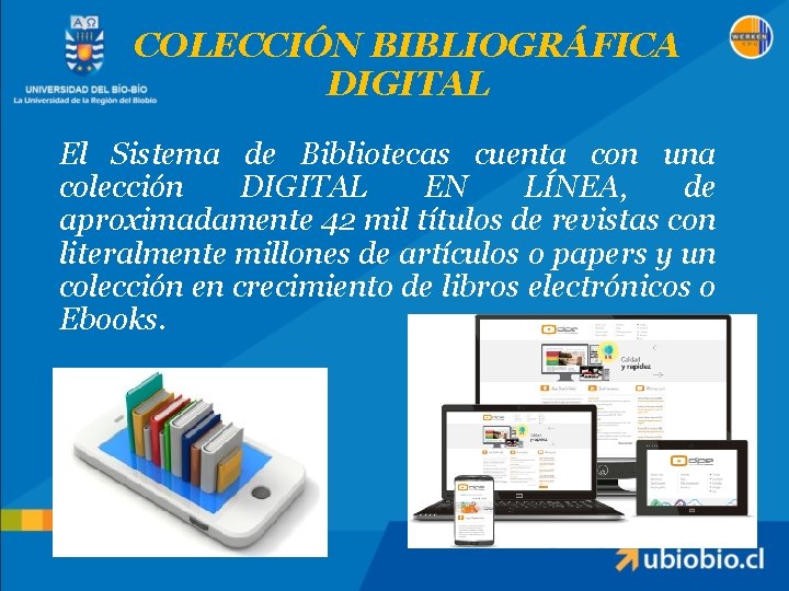 COLECCIÓN BIBLIOGRÁFICA DIGITAL El Sistema de Bibliotecas cuenta con una colección DIGITAL EN LÍNEA,