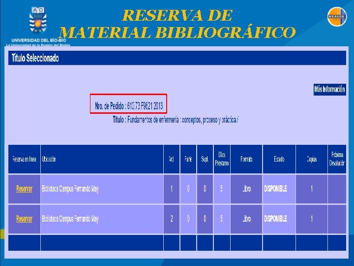 RESERVA DE MATERIAL BIBLIOGRÁFICO 