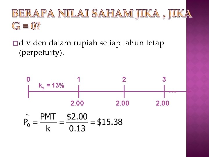 BERAPA NILAI SAHAM JIKA , JIKA G = 0? � dividen dalam rupiah setiap