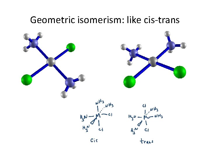 Geometric isomerism: like cis-trans 