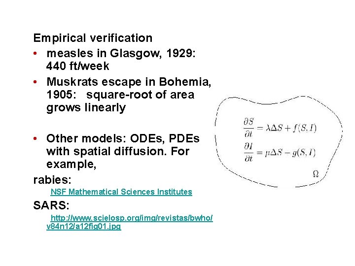 Empirical verification • measles in Glasgow, 1929: 440 ft/week • Muskrats escape in Bohemia,