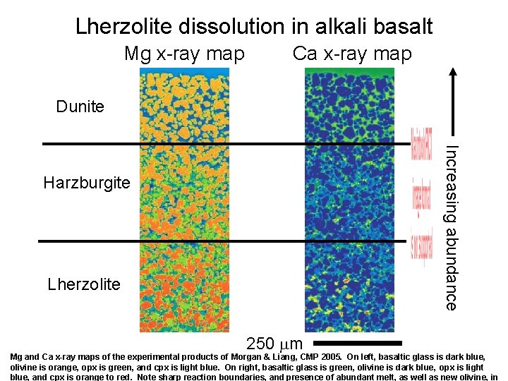 Lherzolite dissolution in alkali basalt Mg x-ray map Ca x-ray map Dunite Increasing abundance