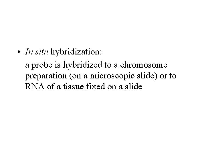  • In situ hybridization: a probe is hybridized to a chromosome preparation (on