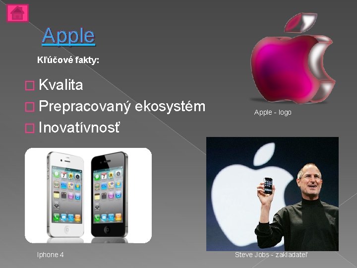 Apple Kľúčové fakty: � Kvalita � Prepracovaný ekosystém Apple - logo � Inovatívnosť Iphone