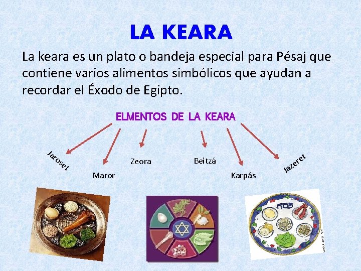 LA KEARA La keara es un plato o bandeja especial para Pésaj que contiene