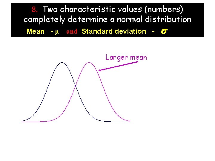 8. Two characteristic values (numbers) completely determine a normal distribution Mean - µ and