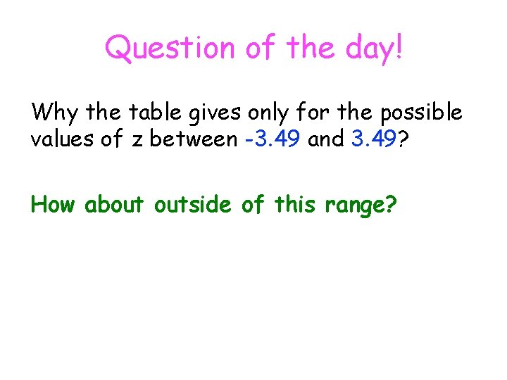 Question of the day! Why the table gives only for the possible values of