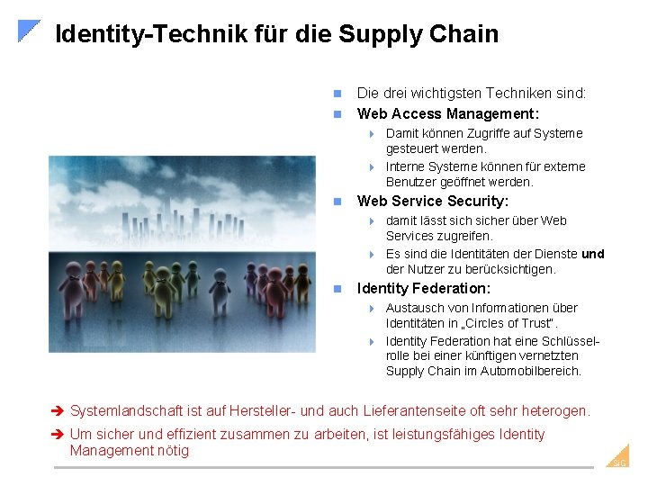 Identity-Technik für die Supply Chain n n Die drei wichtigsten Techniken sind: Web Access