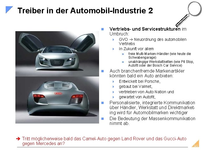 Treiber in der Automobil-Industrie 2 n Vertriebs- und Servicestrukturen im Umbruch: 4 4 GVO