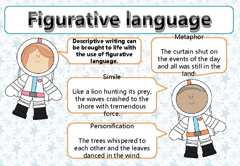 Figurative language Descriptive writing can be brought to life with the use of figurative