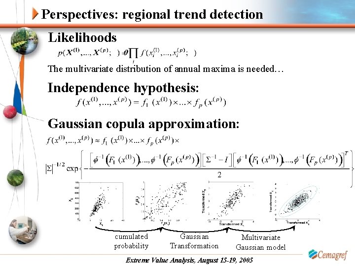 Perspectives: regional trend detection Likelihoods The multivariate distribution of annual maxima is needed… Independence