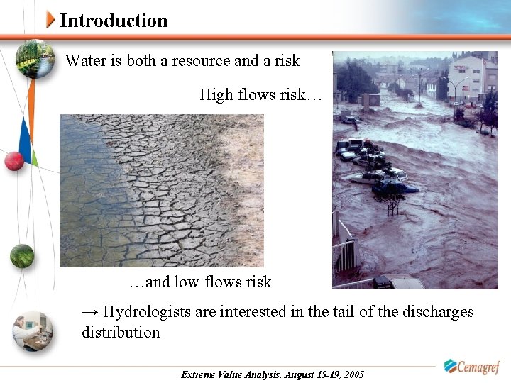 Introduction Water is both a resource and a risk High flows risk… …and low