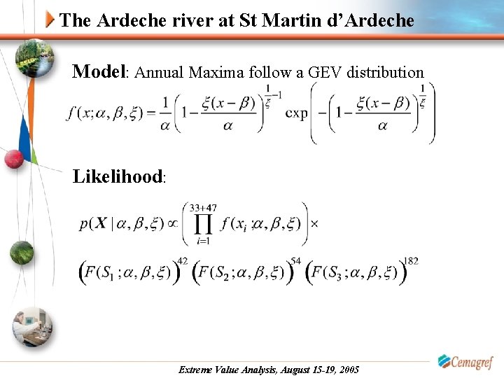 The Ardeche river at St Martin d’Ardeche Model: Annual Maxima follow a GEV distribution