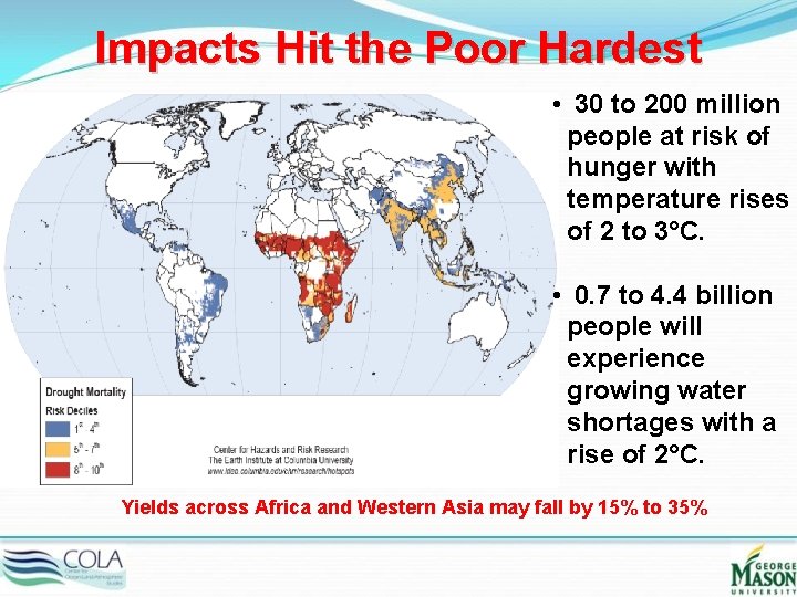 Impacts Hit the Poor Hardest • 30 to 200 million people at risk of