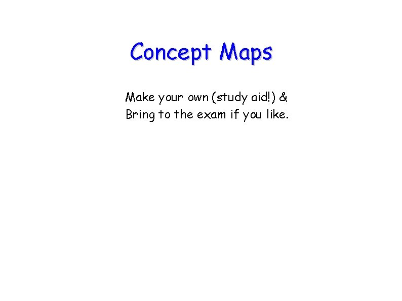 Concept Maps Make your own (study aid!) & Bring to the exam if you