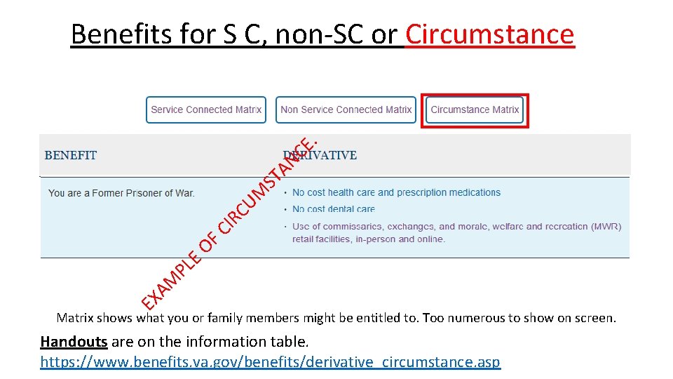 EX AM PL E OF CI RC UM ST AN CE. Benefits for S