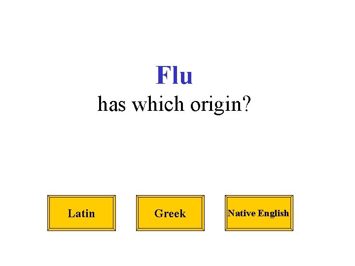 Flu has which origin? Latin Greek Native English 