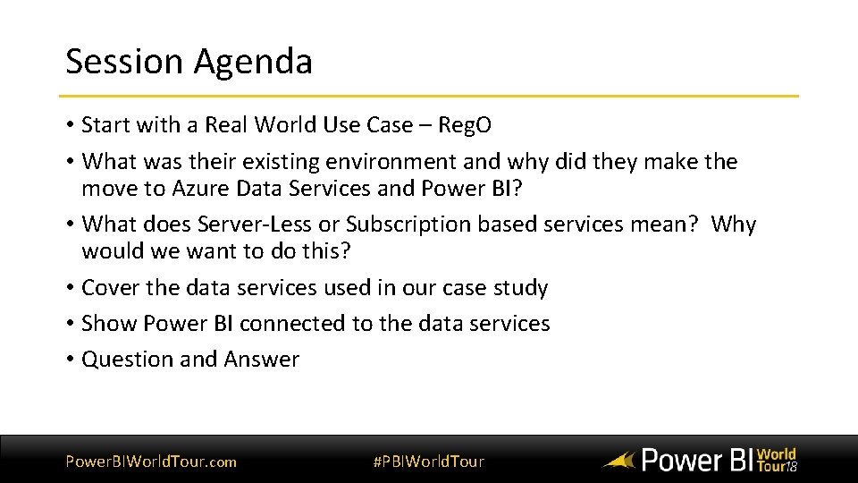 Session Agenda • Start with a Real World Use Case – Reg. O •
