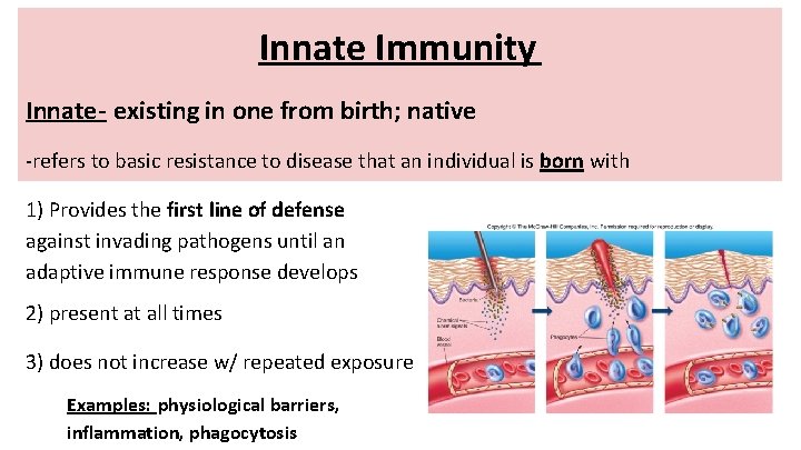 Innate Immunity Innate- existing in one from birth; native -refers to basic resistance to Innate Immunity Innate- existing in one from birth; native -refers to basic resistance to