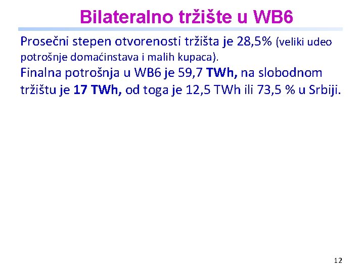 Bilateralno tržište u WB 6 Prosečni stepen otvorenosti tržišta je 28, 5% (veliki udeo