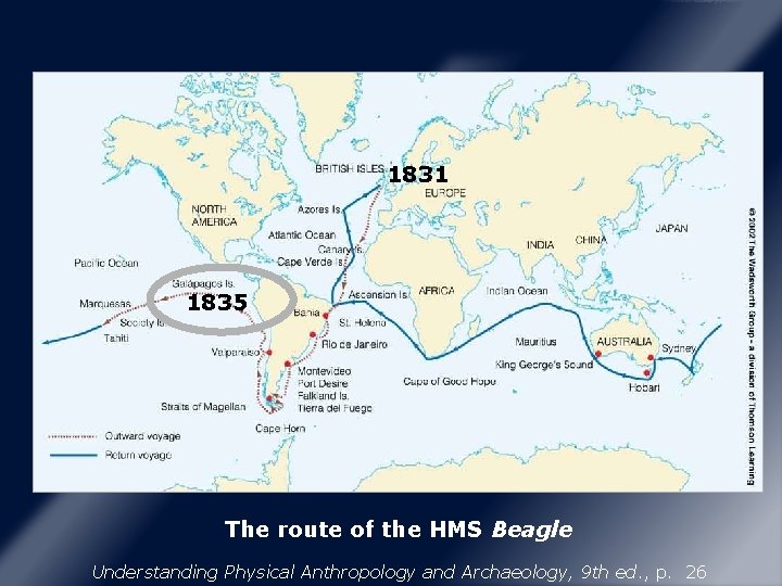 1831 1835 The route of the HMS Beagle Understanding Physical Anthropology and Archaeology, 9