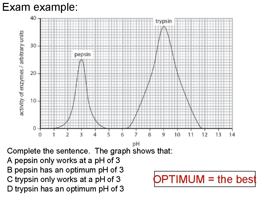 Exam example: Complete the sentence. The graph shows that: A pepsin only works at