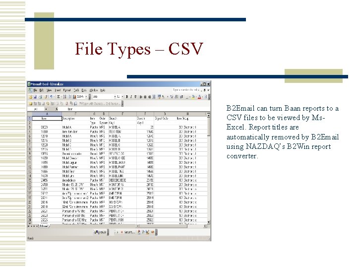 File Types – CSV B 2 Email can turn Baan reports to a CSV