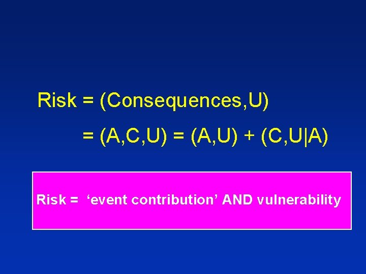 Risk = (Consequences, U) = (A, C, U) = (A, U) + (C, U|A)