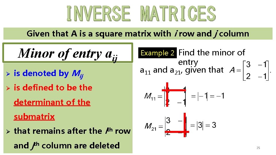 INVERSE MATRICES Given that A is a square matrix with i row and j