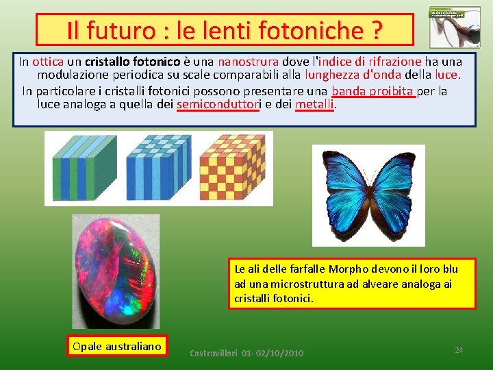 Il futuro : le lenti fotoniche ? In ottica un cristallo fotonico è una