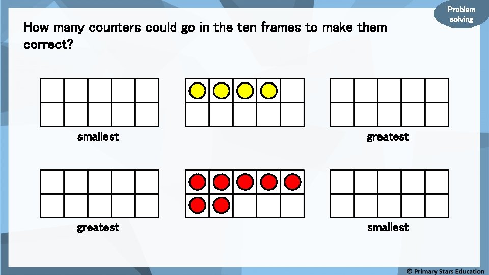 How many counters could go in the ten frames to make them correct? smallest