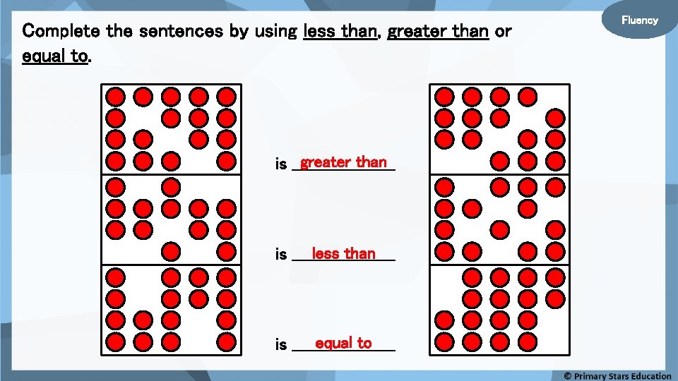 Complete the sentences by using less than, greater than or equal to. greater than