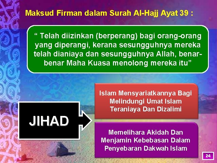 Maksud Firman dalam Surah Al-Hajj Ayat 39 : “ Telah diizinkan (berperang) bagi orang-orang