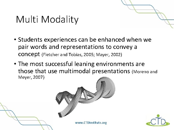 Multi Modality • Students experiences can be enhanced when we pair words and representations