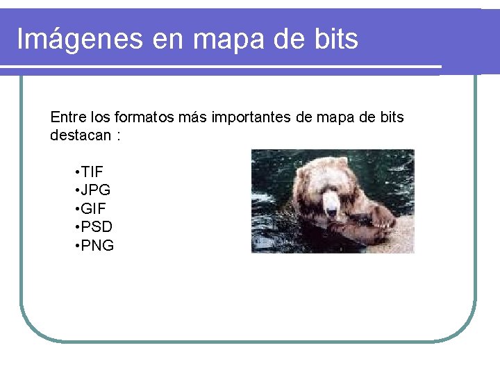 Imágenes en mapa de bits Entre los formatos más importantes de mapa de bits