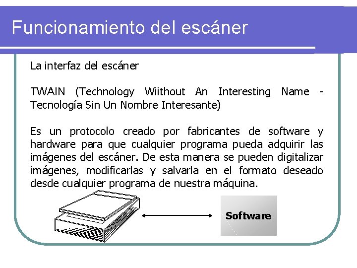 Funcionamiento del escáner La interfaz del escáner TWAIN (Technology Wiithout An Interesting Name Tecnología