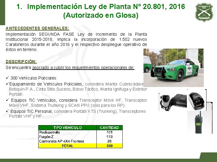 1. Implementación Ley de Planta N° 20. 801, 2016 (Autorizado en Glosa) ANTECEDENTES GENERALES: