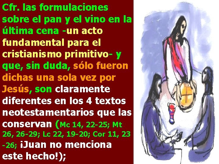 Cfr. las formulaciones sobre el pan y el vino en la última cena -un