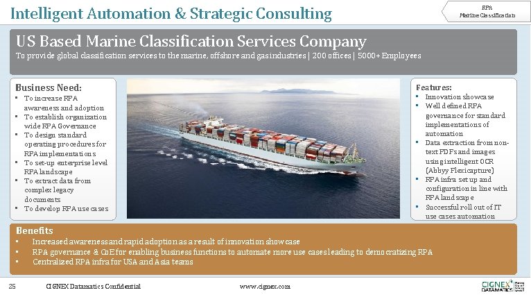 Intelligent Automation & Strategic Consulting RPA Marine Classification US Based Marine Classification Services Company