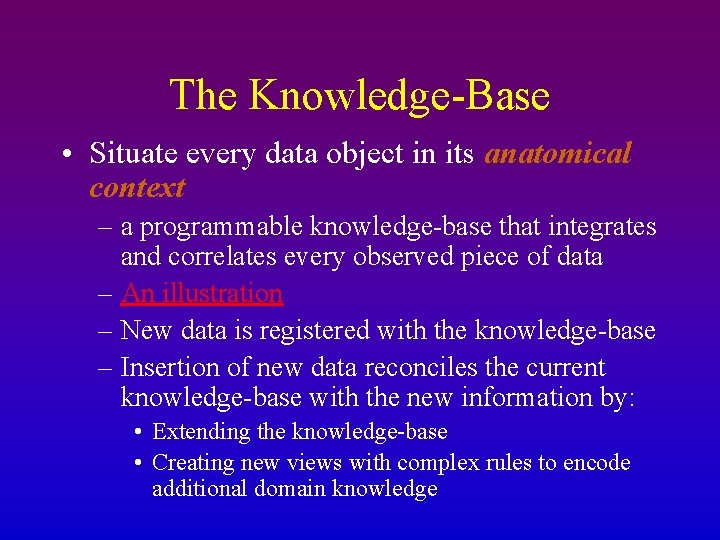 The Knowledge-Base • Situate every data object in its anatomical context – a programmable