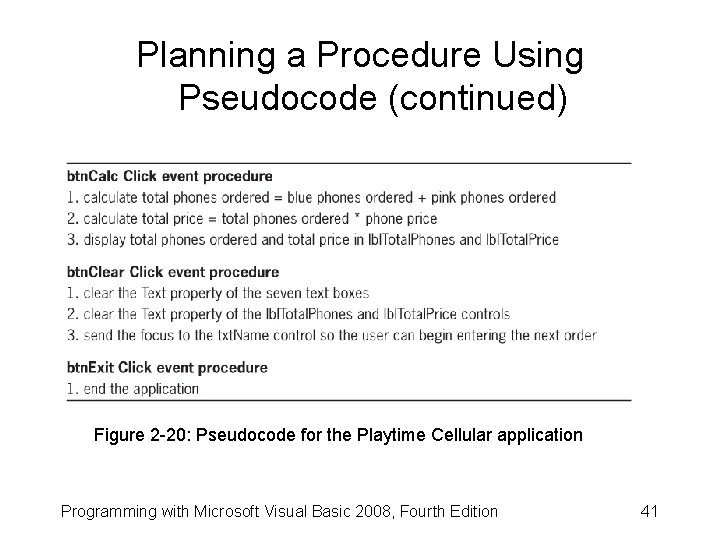 Planning a Procedure Using Pseudocode (continued) Figure 2 -20: Pseudocode for the Playtime Cellular