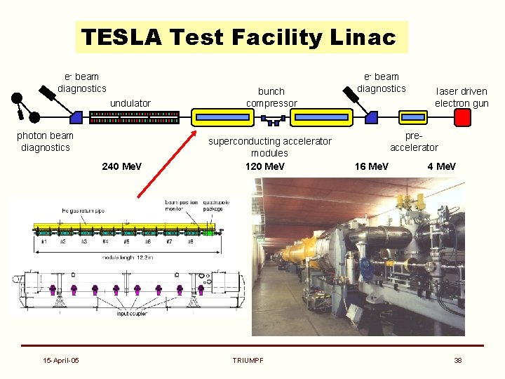 TESLA Test Facility Linac e- beam diagnostics undulator photon beam diagnostics 240 Me. V