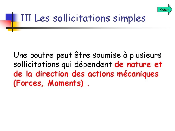 III Les sollicitations simples Suite Une poutre peut être soumise à plusieurs sollicitations qui