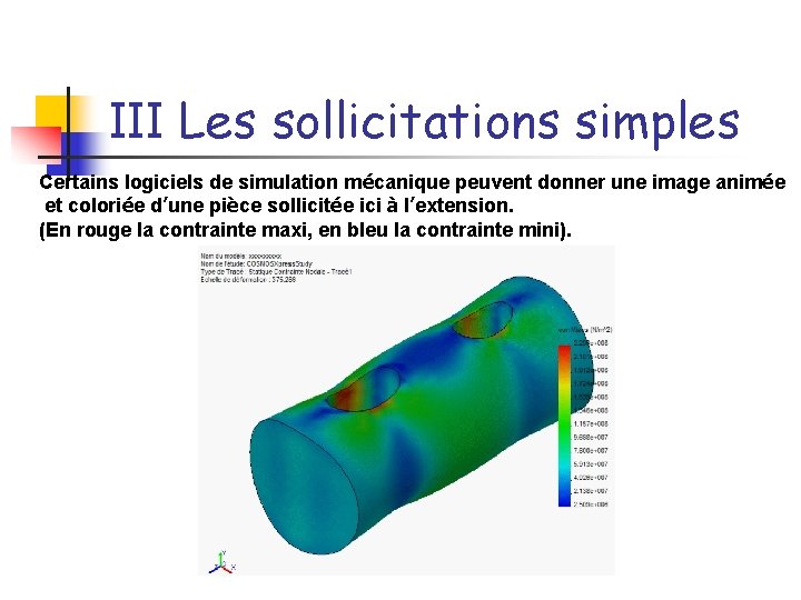 III Les sollicitations simples Certains logiciels de simulation mécanique peuvent donner une image animée