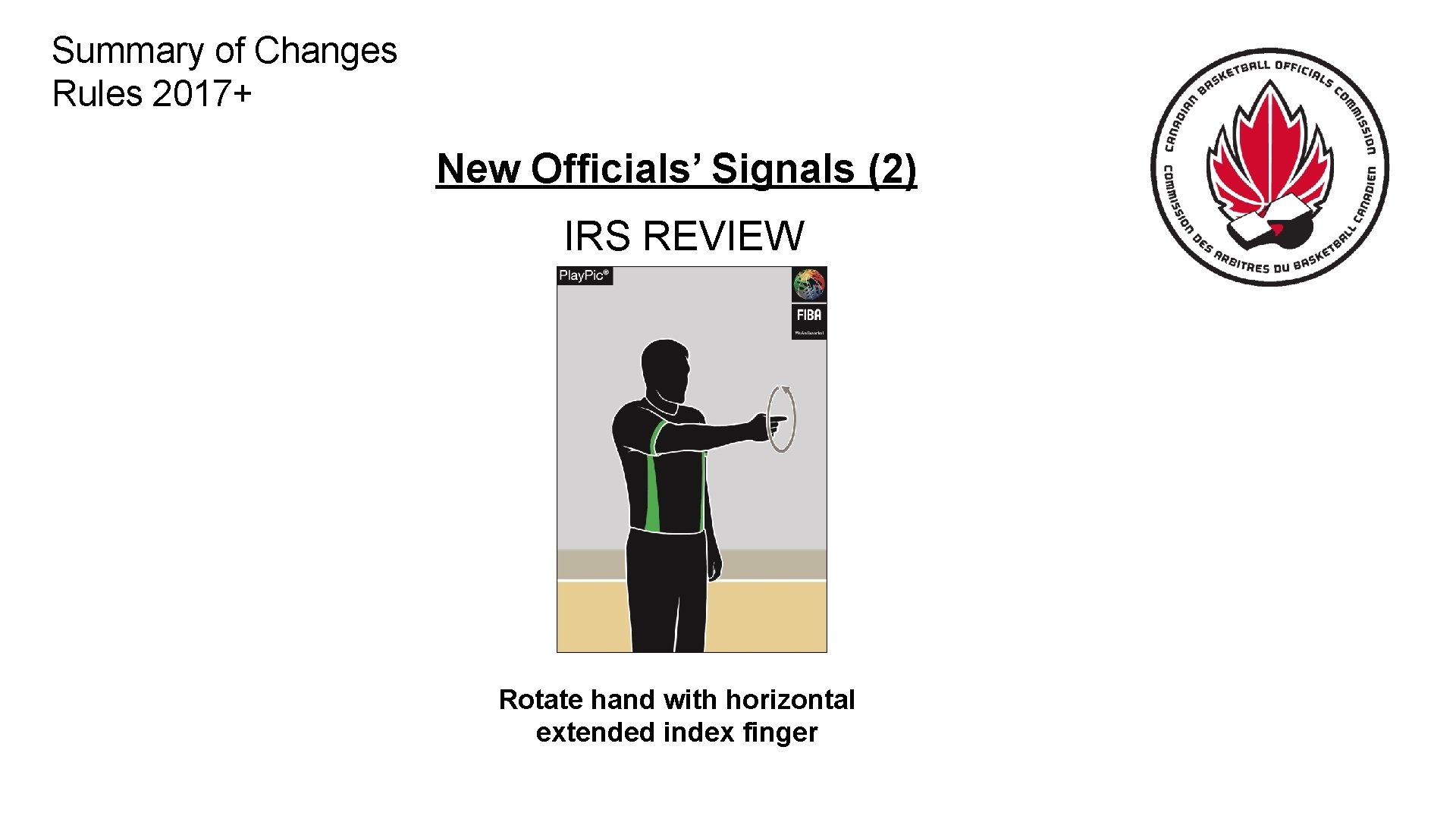 Summary of Changes Rules 2017+ New Officials’ Signals (2) IRS REVIEW Rotate hand with