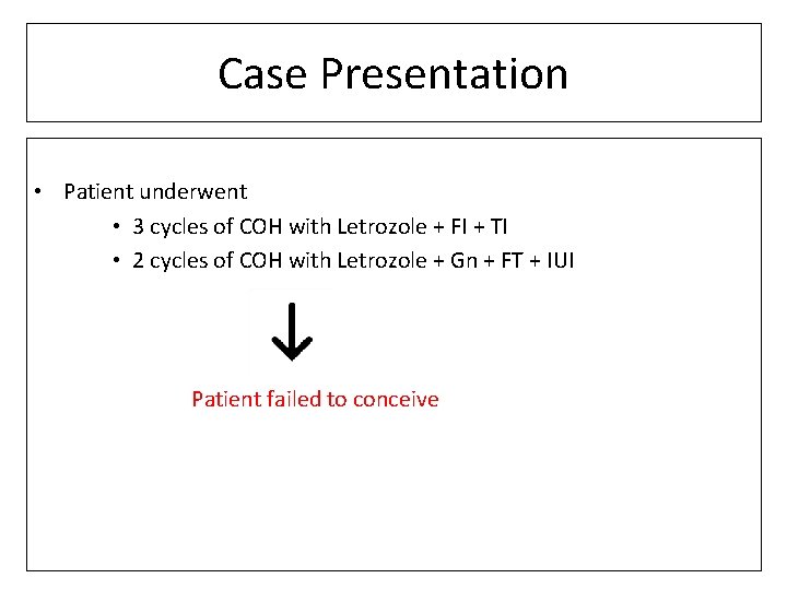 Case Presentation • Patient underwent • 3 cycles of COH with Letrozole + FI