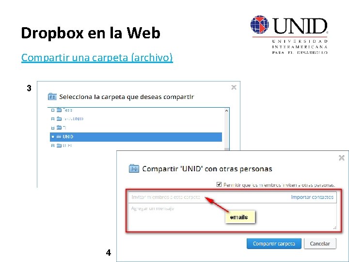 Dropbox en la Web Compartir una carpeta (archivo) 3 4 