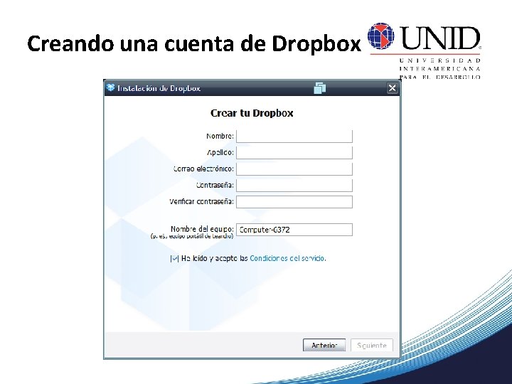 Creando una cuenta de Dropbox 