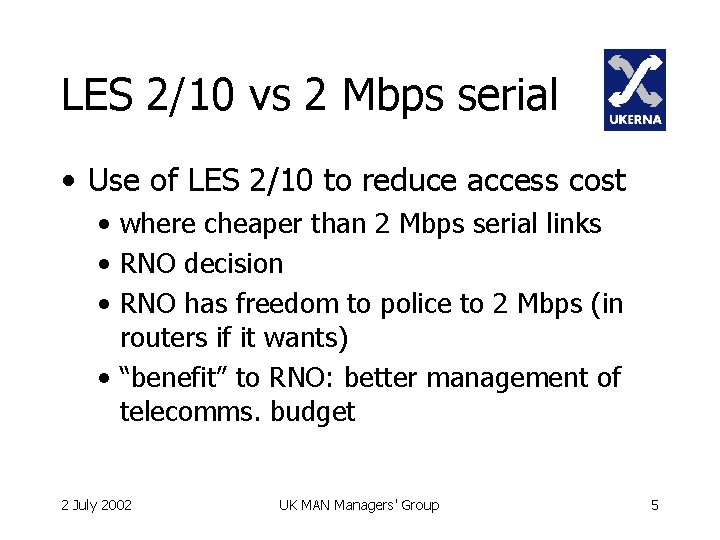 LES 2/10 vs 2 Mbps serial • Use of LES 2/10 to reduce access