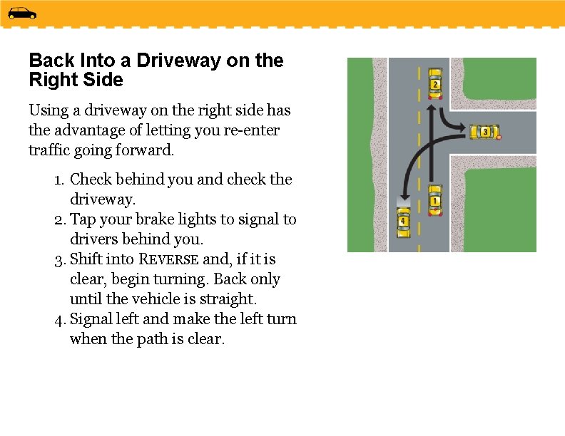 Back Into a Driveway on the Right Side Using a driveway on the right